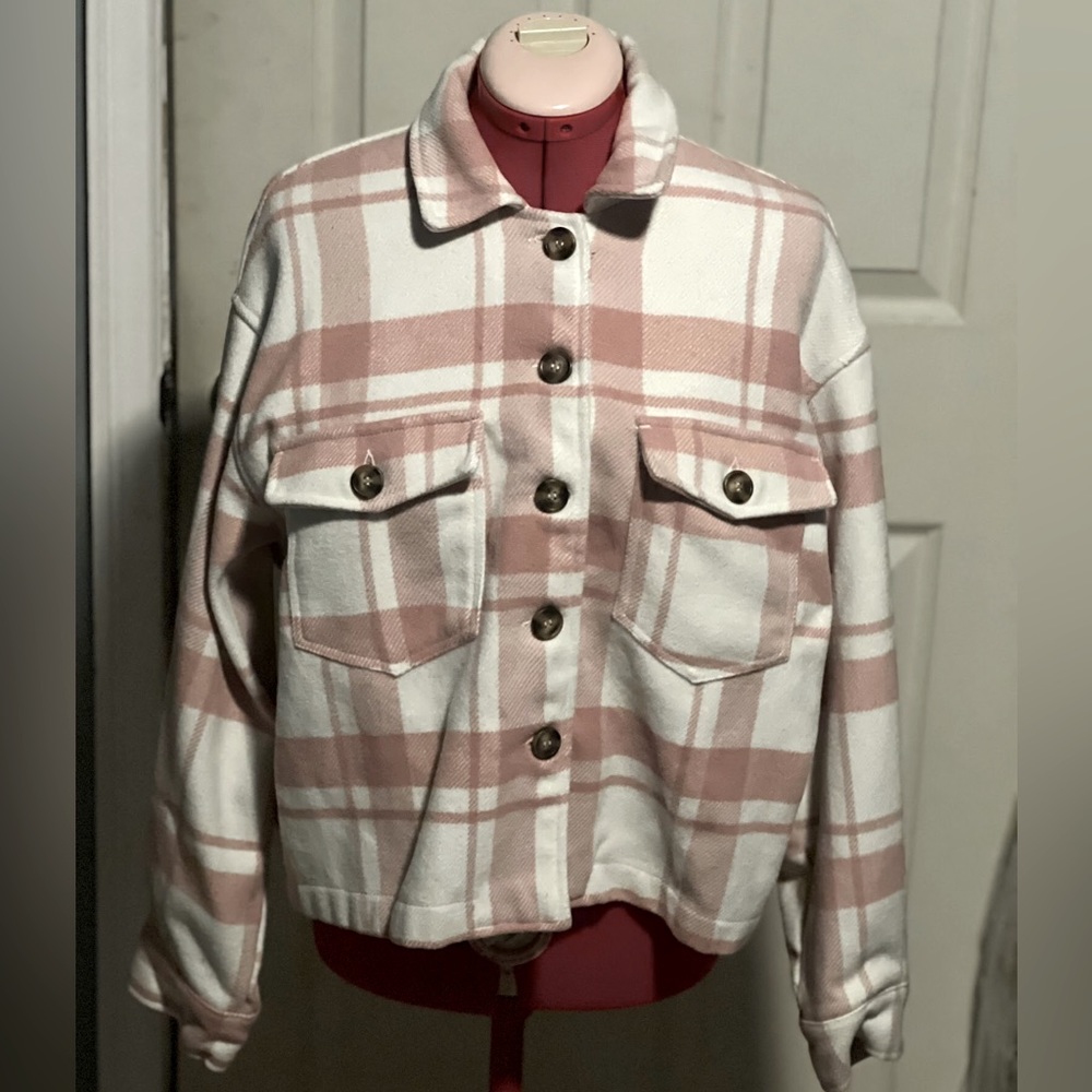 Love Tree Flannel paid trench coat
